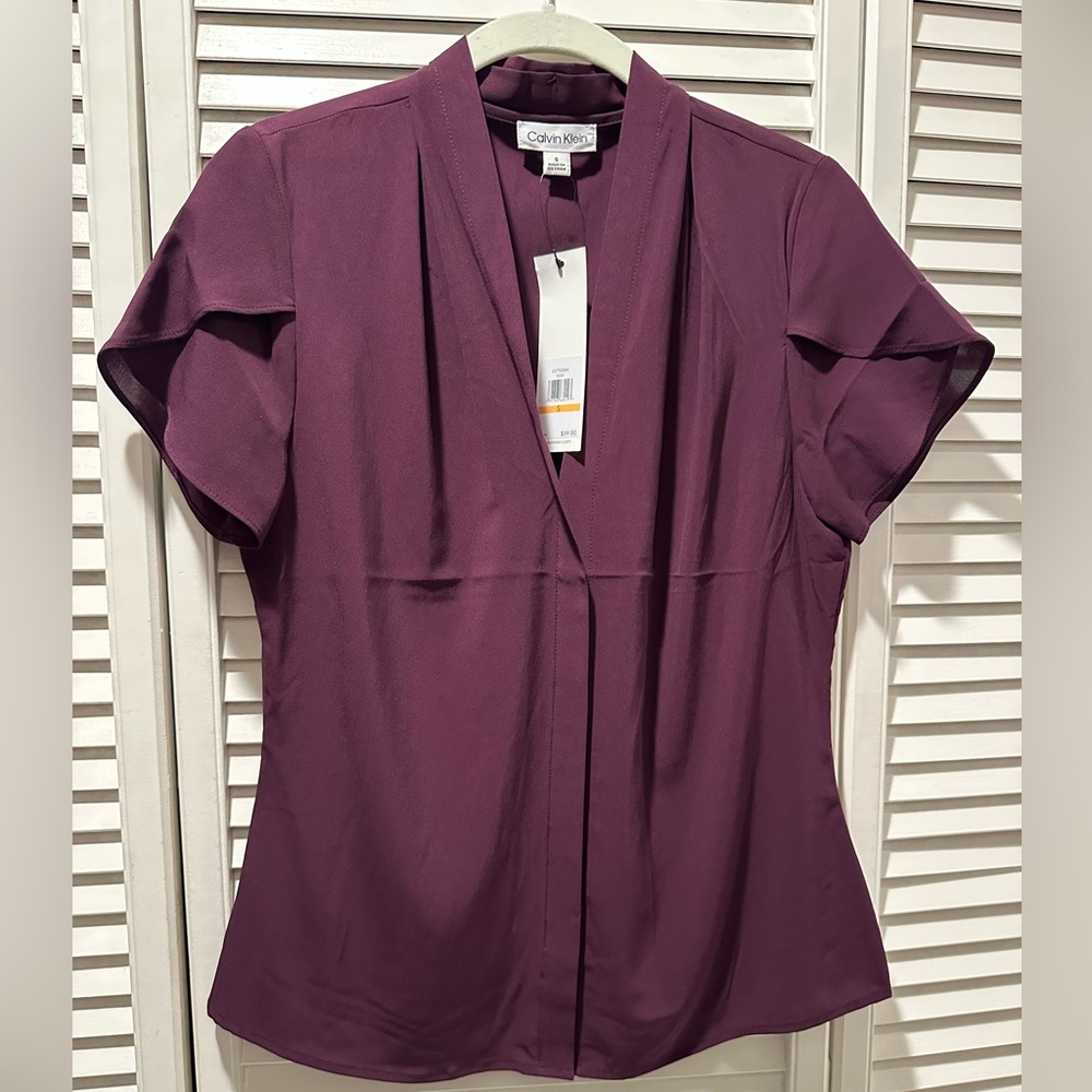 Calvin Klein Purple Flutter Sleeve V-Neck Blouse